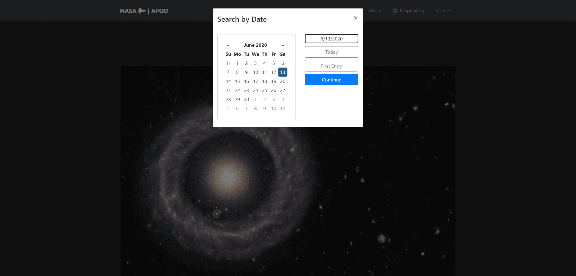 NASA Astronomy Picture of the Day screen 2