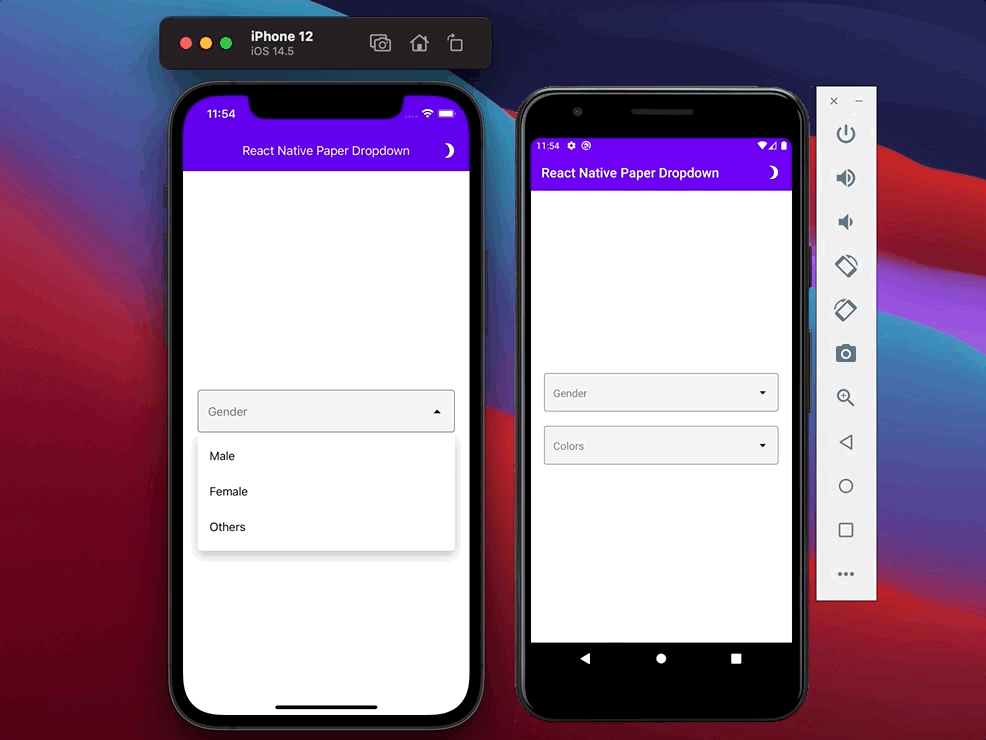 React Native Paper Dropdown screen 1